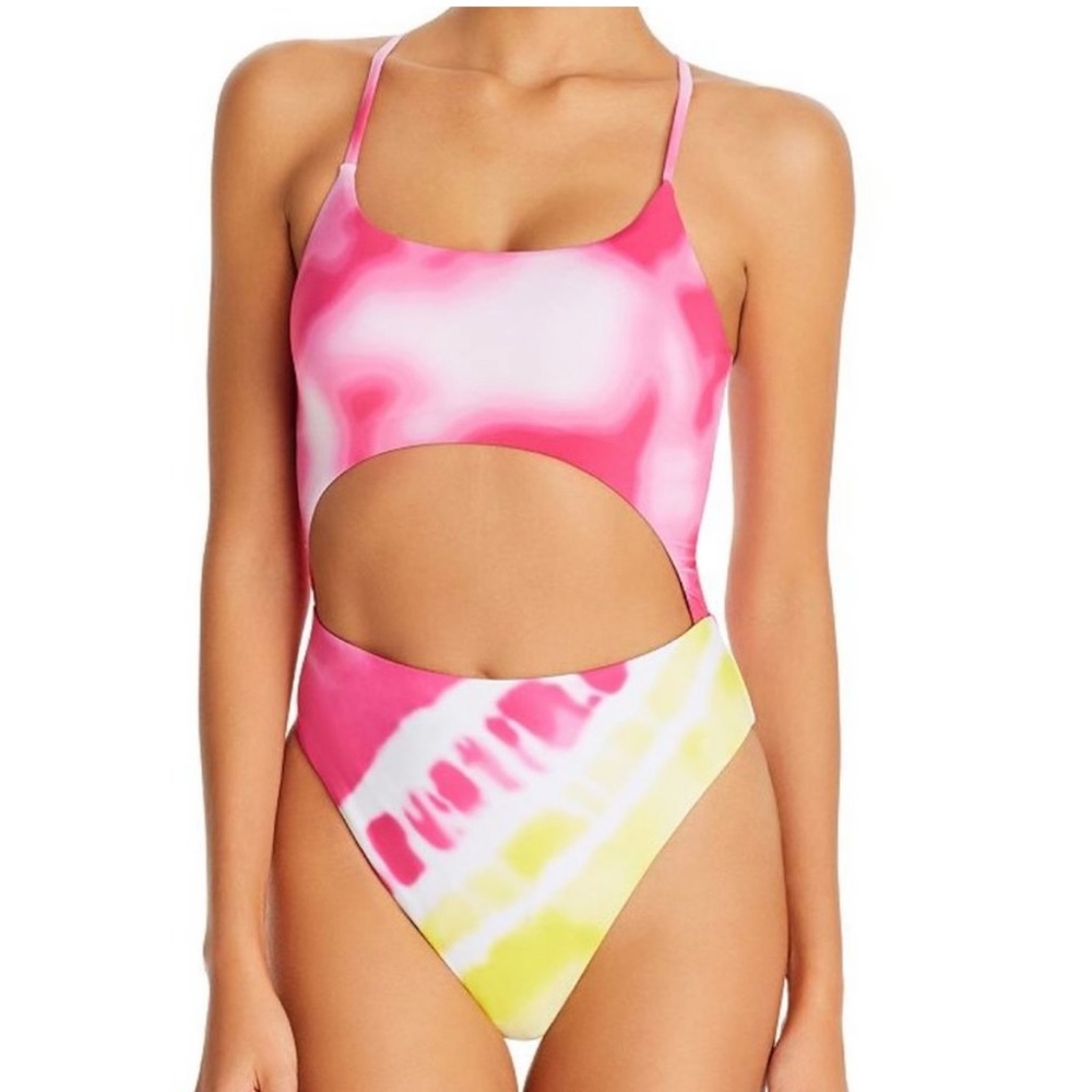 Aqua One Piece yellow and pink Swimsuit